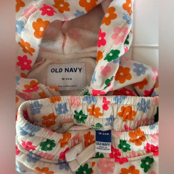 Old Navy Baby Girls Toddler Matching Floral Sweatsuit Set 18-24m Zip Hoodie - Picture 2 of 12